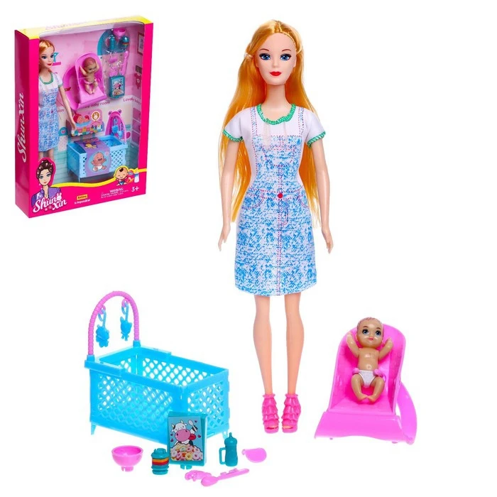 Кукла модель &quotМолодая Мама&quot с малышом кроваткой и аксессуарами |