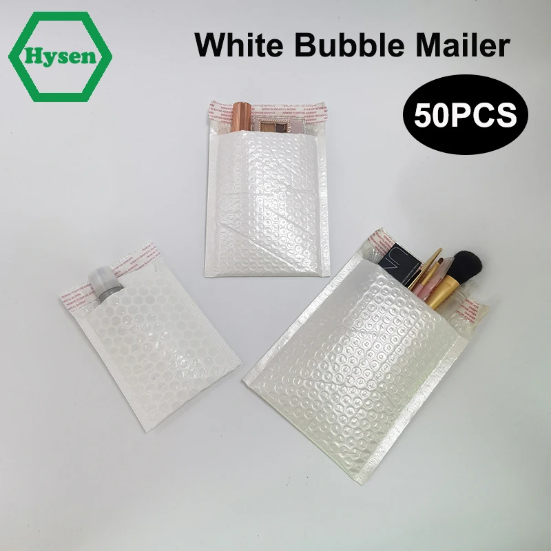 Hysen Bubble Mailers Wholesale 50 Pieces for Business Mailing Gift Adhesive Seal Closure Envelopes White Bubble Bags