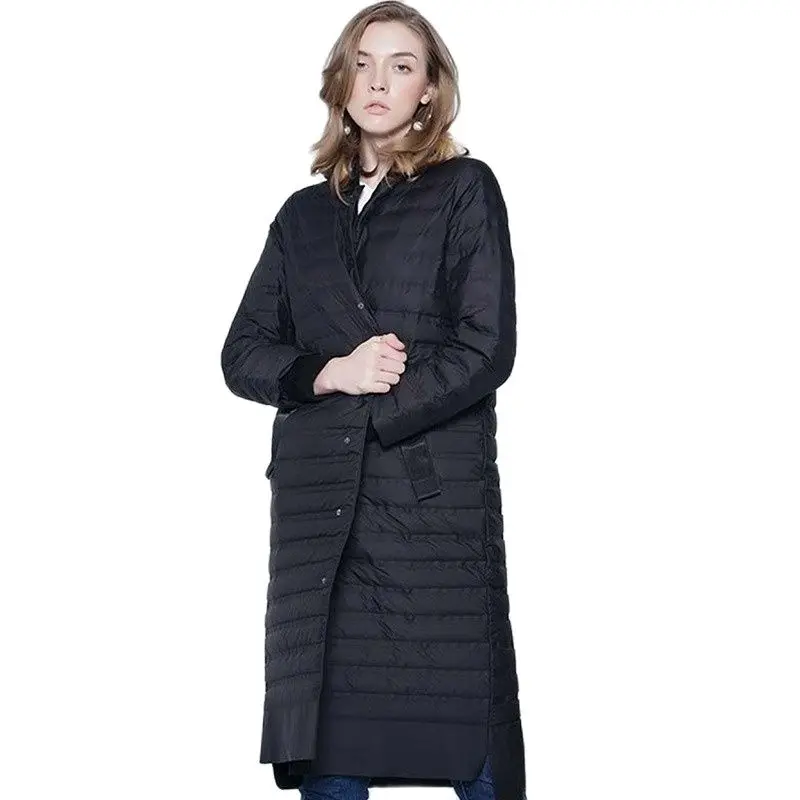 Women Down Jacket Fashion Luxury Brand Autumn Winter Slim Long Coat Female Grid Warm Parkas Outwear Ultra Light