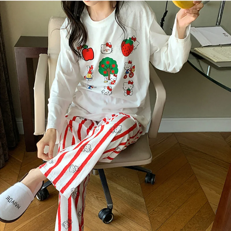 Женская Осенняя Пижама повседневные контрастные полосатые брюки милый