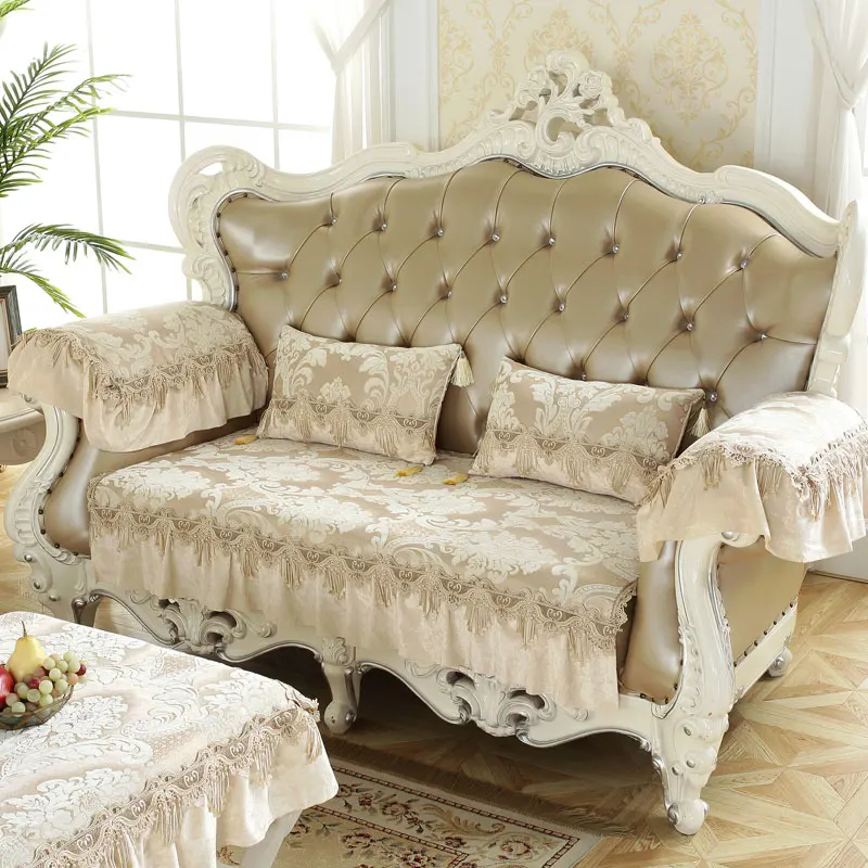 

Antique Jacquard Chenille 3-seater Couch Cover 2/4 Seat Lace Sofa Slipcovers Non Slip Armchair Towel European for Living Room