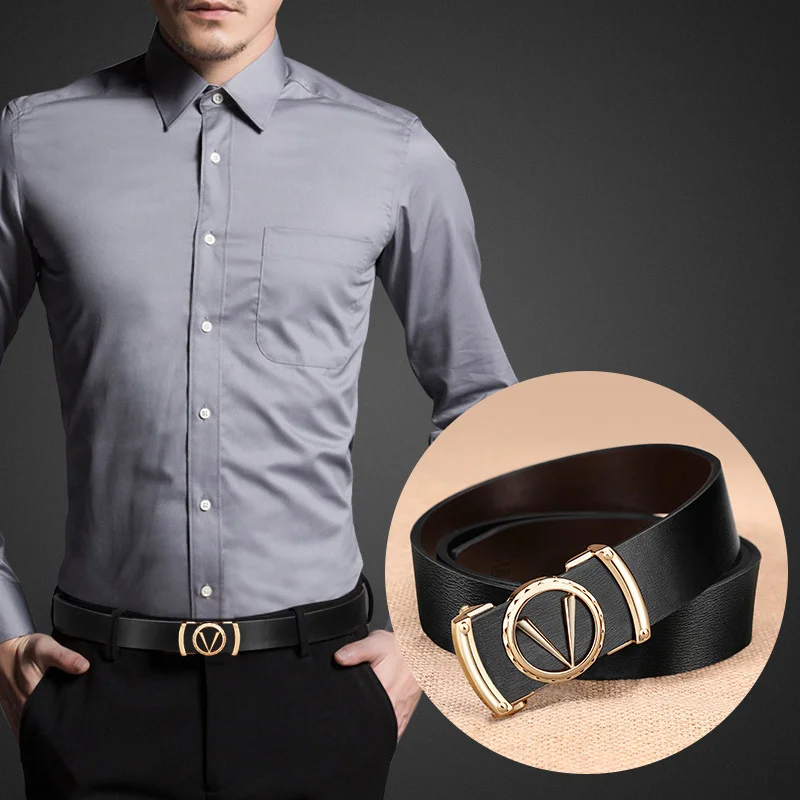 

Automatic Toothless Alloy Buckle Men Belt Genuine Leather Cowhide Strap For Male Business Men's Belts pour hommes marque de luxe