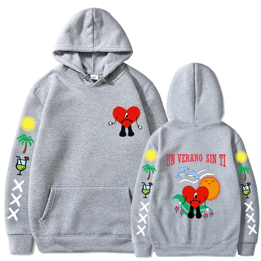 Bad Bunny UN VERANO SIN TI Graphics Double Sided Print Hoodie Men's Women Oversized Sweatshirts Unisex Pullover Streetwear Coats