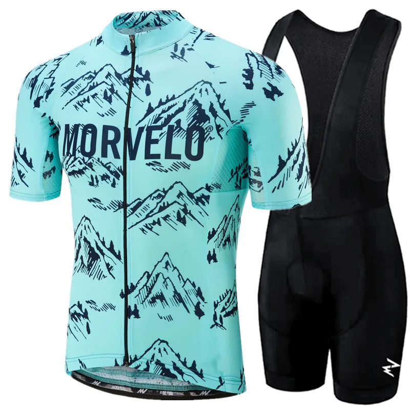 

Morvelo Peaks Cycling Clothing Race fit tight Short Sleeve Bicycle Sportswear Ropa de Ciclismo Road Bike Clothes Short Suits Men