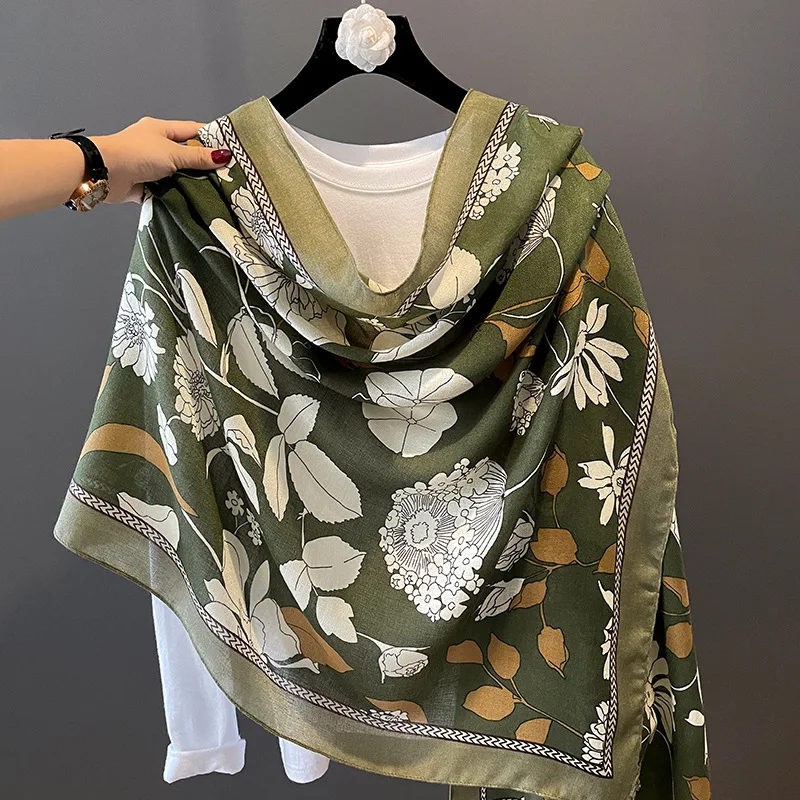 

Luxury Cotton Long Scarf Hijab for Women Floral Print Shawl Bandana Muslim Headkerchief Scarves Foulard Soft Viscose Muffle 2022