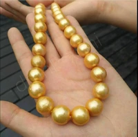 aaa lustrous 12 13mm round south sea golden pearl necklace 17 5 gold clasp