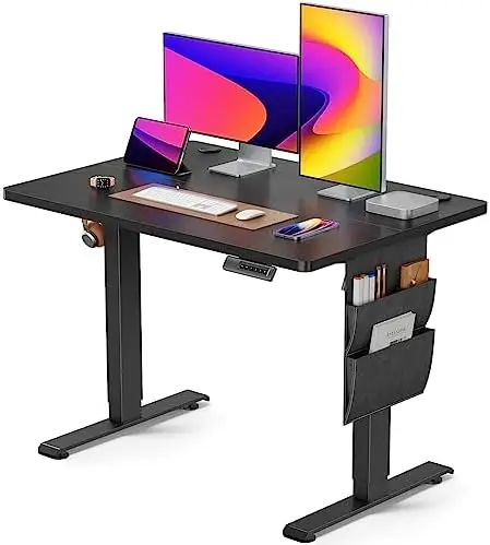 

Desk Adjustable Height, Standing Desk with Starage Bag, Stand up Desk for Home Office Computer Desk Memory Preset with Headphon