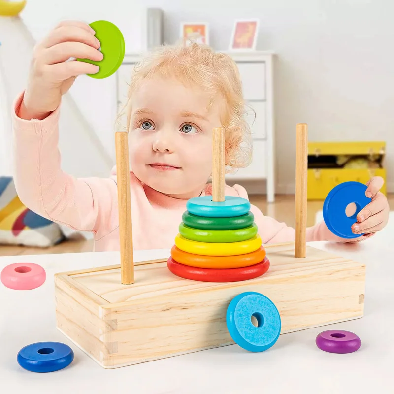 

Tower of Hanoi 10-layer Boxed Puzzle Game Games for Children Wooden Toys Blocks Puzzle Thinking Training Clearance Toys for Kids
