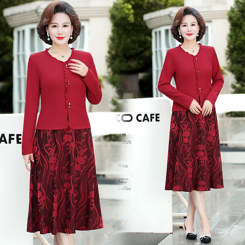 Модное платье с длинным рукавом для пожилых женщин среднего возраста