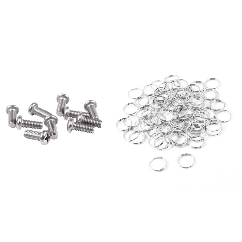 

10 Pcs Computer TV LCD Monitor Stand Bracket Mounting Screw M4x10mm & 80 Pcs 10Mm Dia Silver Tone Metal Split Loop Key Rings Hol