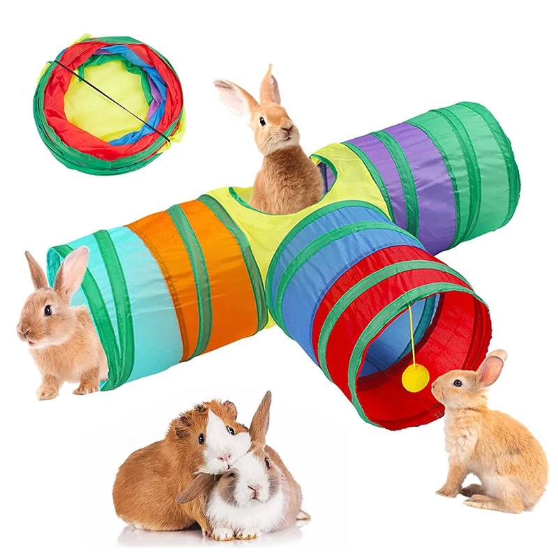 

Bunny Tunnel 3 Way Collapsible Small Animal Activity Tubes Toys for Rabbits Hamster Chinchilla Guinea Pigs Kitty