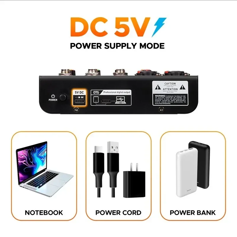 Металлический аудиомикшер Mini4 интерфейс DJ-консоли Bluetooth 5 0 OTG реверберация 48 В