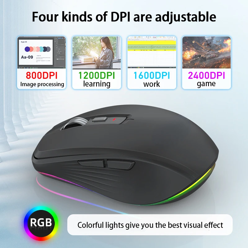 

Mouse Bluetooth Rechargeable Mouse Ultra-thin Silent LED Colorful Backlit Gaming Mouse For iPad Computer Laptop PC