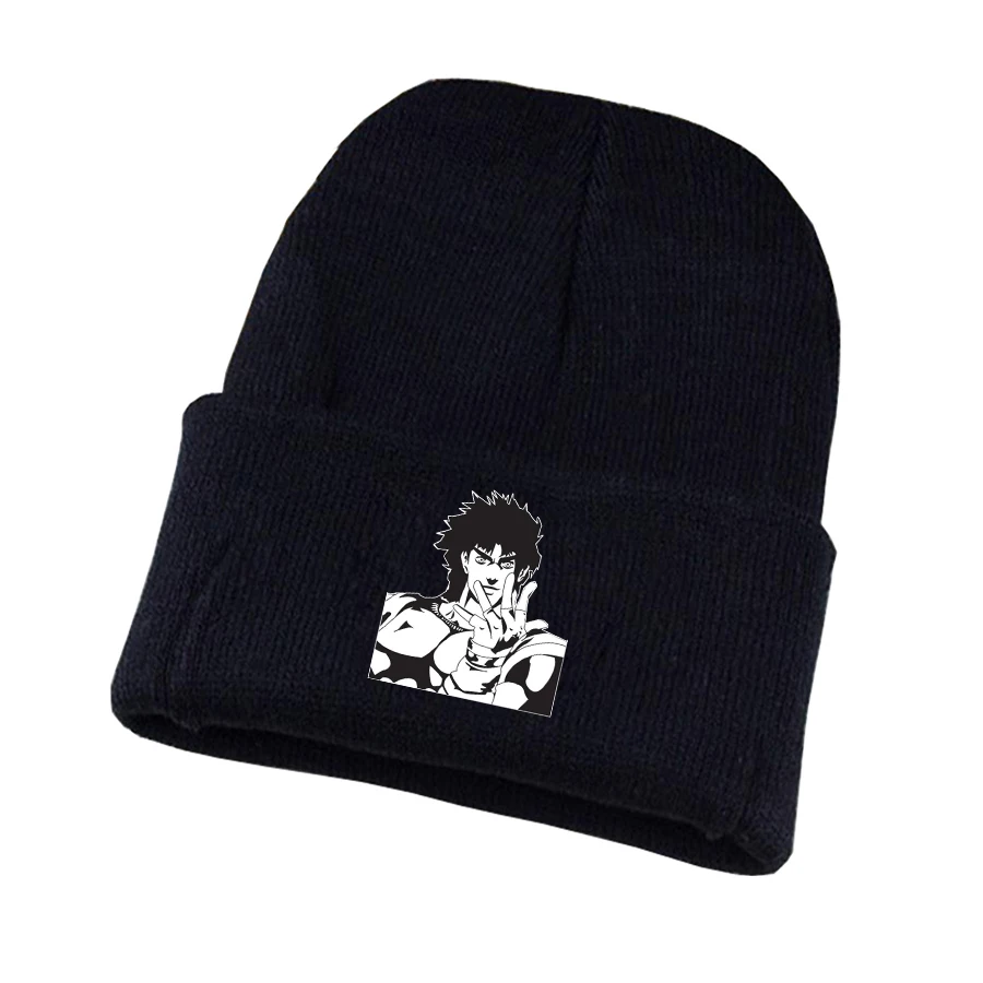 

Teenagers Cartoon Knitted Caps Women Men Autumn Winter Elastic Beanies Cap For anime JoJo's Bizarre Adventure Knitted hat