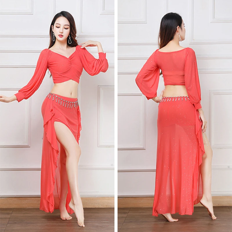 Женский костюм для танцев Bellydance летний тренировок юбка-топ танцевальная одежда