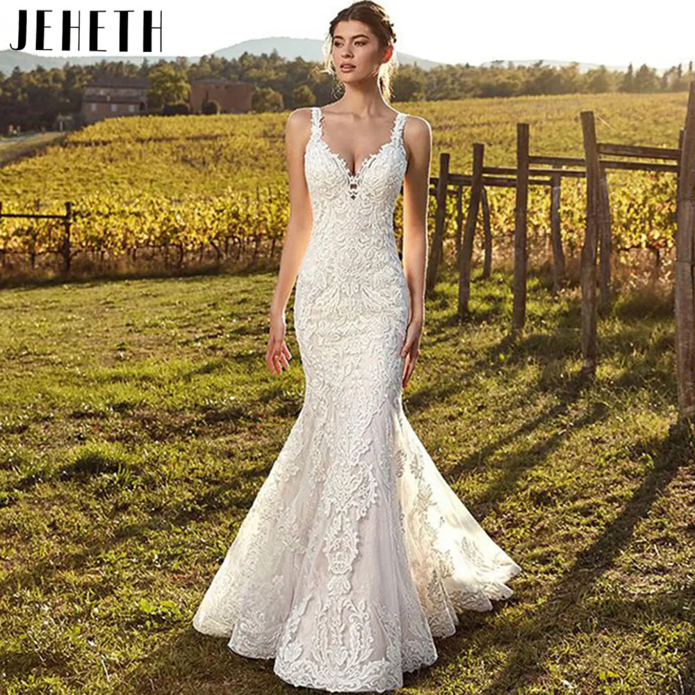 

Женское свадебное платье с юбкой-годе JEHETH, классическое кружевное платье невесты без рукавов, с V-образным вырезом и открытой спиной, лето 2024Женские платья Csutom Made Vestidos De Novia