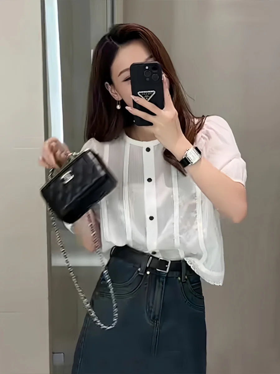 Женская рубашка с коротким рукавом элегантная однобортная свободная