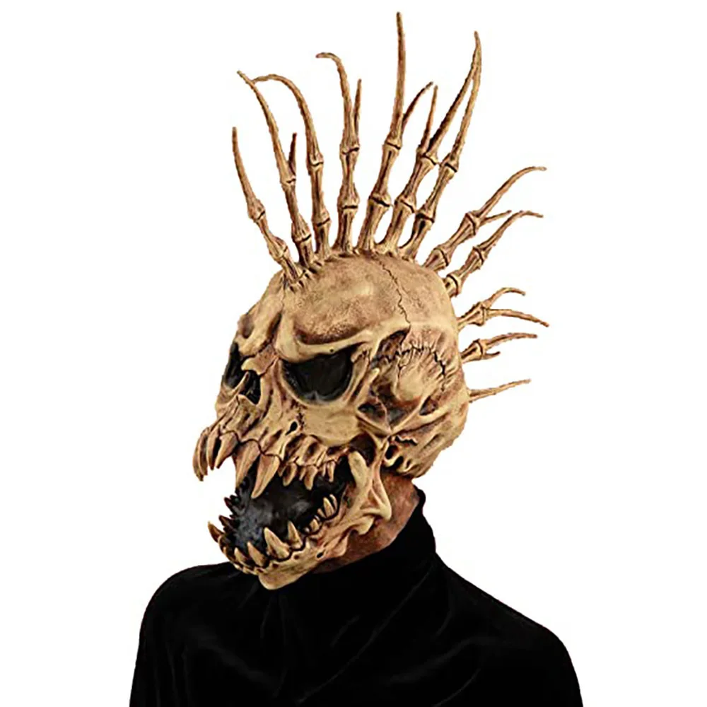

Страшная маска черепа, реквизит для Хэллоуина, маска скелета в стиле панк, латексная маска на всю голову, маска в стиле панк с черепом, ужасна...