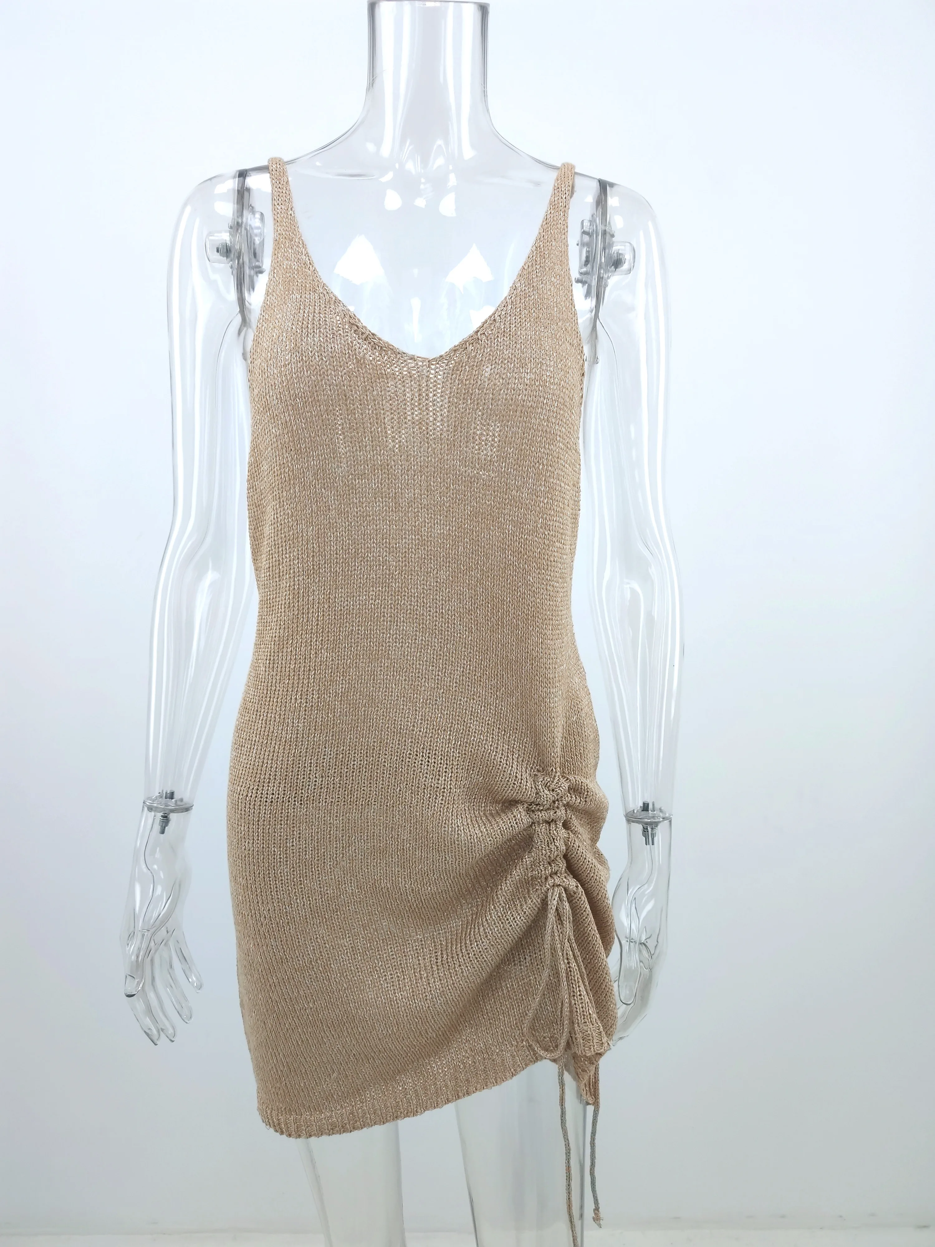 Женское сексуальное вязаное пляжное платье на шнуровке накидка Bikin туника