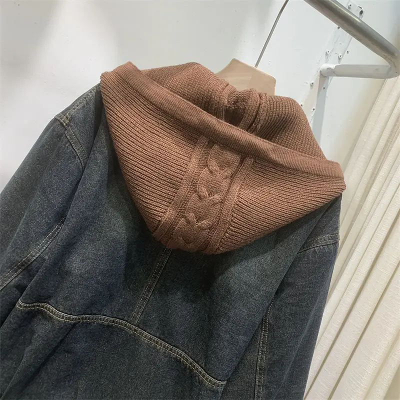 Винтажная женская зимняя теплая джинсовая куртка с флисовой подкладкой