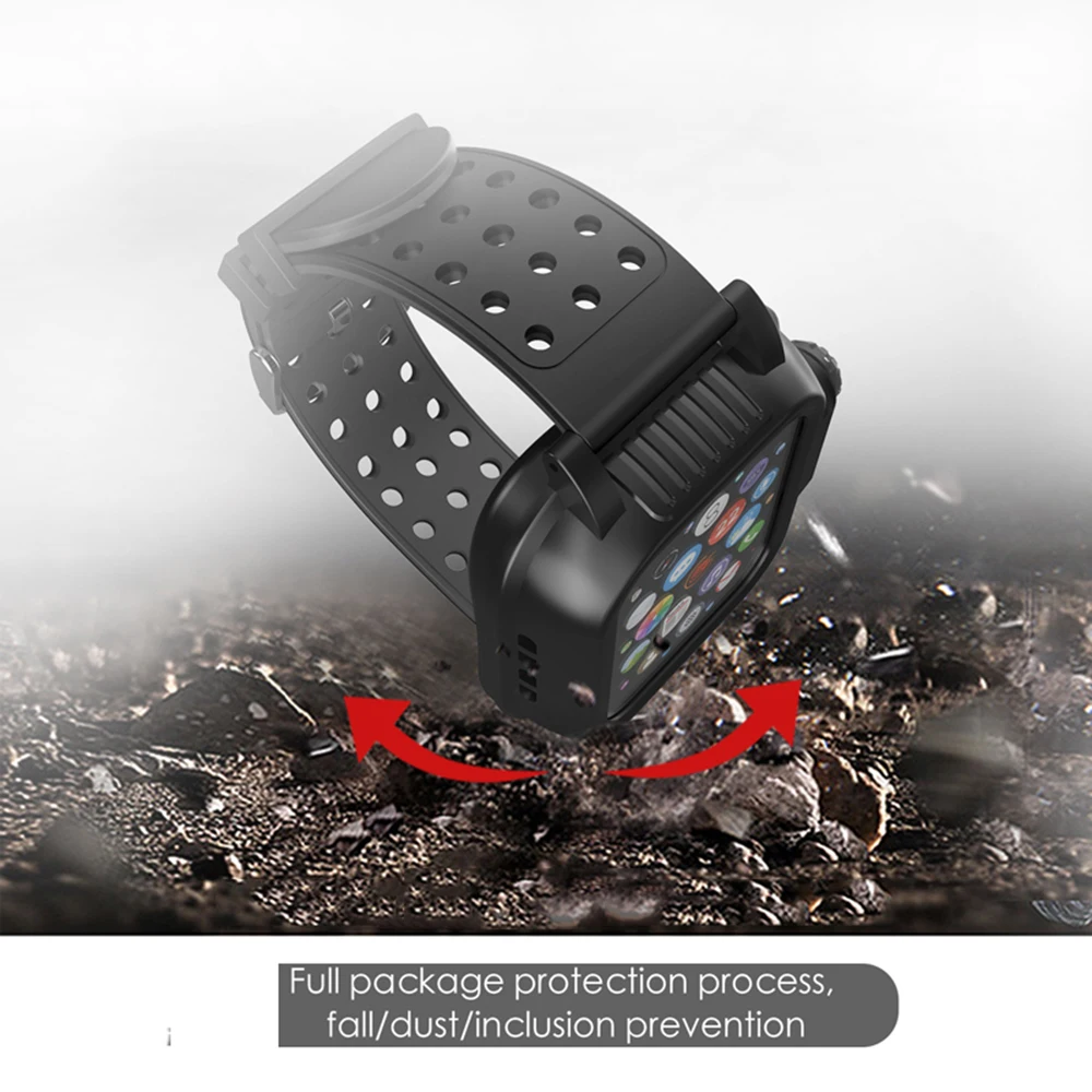 Silicone Case+Strap For Apple Watch band 44mm 40mm 38mm 42mm Sport IP68 Waterproof Wristband  iWatch series 3 2 1 4 5 6 SE cover