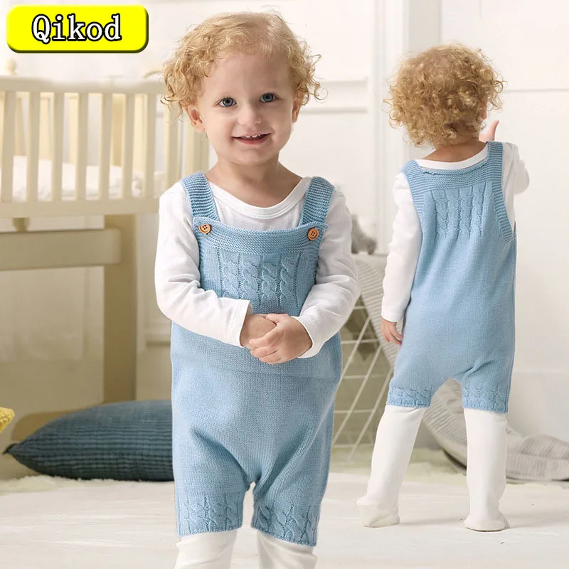 

0-18 Months Children's Autumn Sweater Jumpsuit New Solid Color Knitted Climbing Baby Clothes Winter Clothes Outer Wear Infants