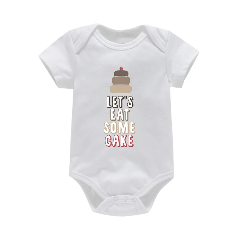 

Keescewow Newborn "Lets Eat Some Cake" Printing Climsuit High Quality Fashion Short Sleeve Baby Soft Bodysuit