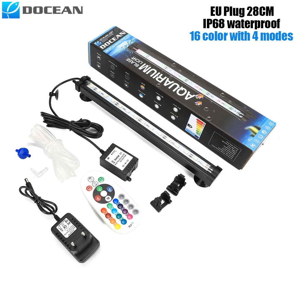 

DOCEAN Aquarium Light LED 28CM Air Bubble Lamp EU Plug 5050 RGB 16 Colors Waterproof Submersible Fish Tank Light RF Controller