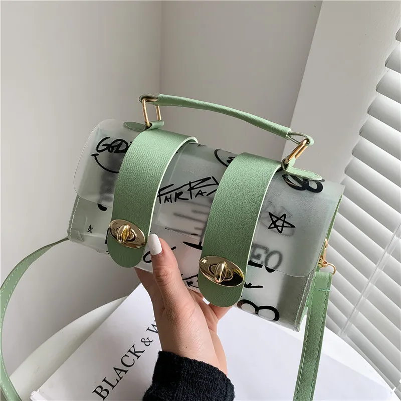 

Summer Transparent Jelly Small Bag Female 2023 New Tide Simple Casual Tote Graffiti Female Single Shoulder Bag Crossbody Bag