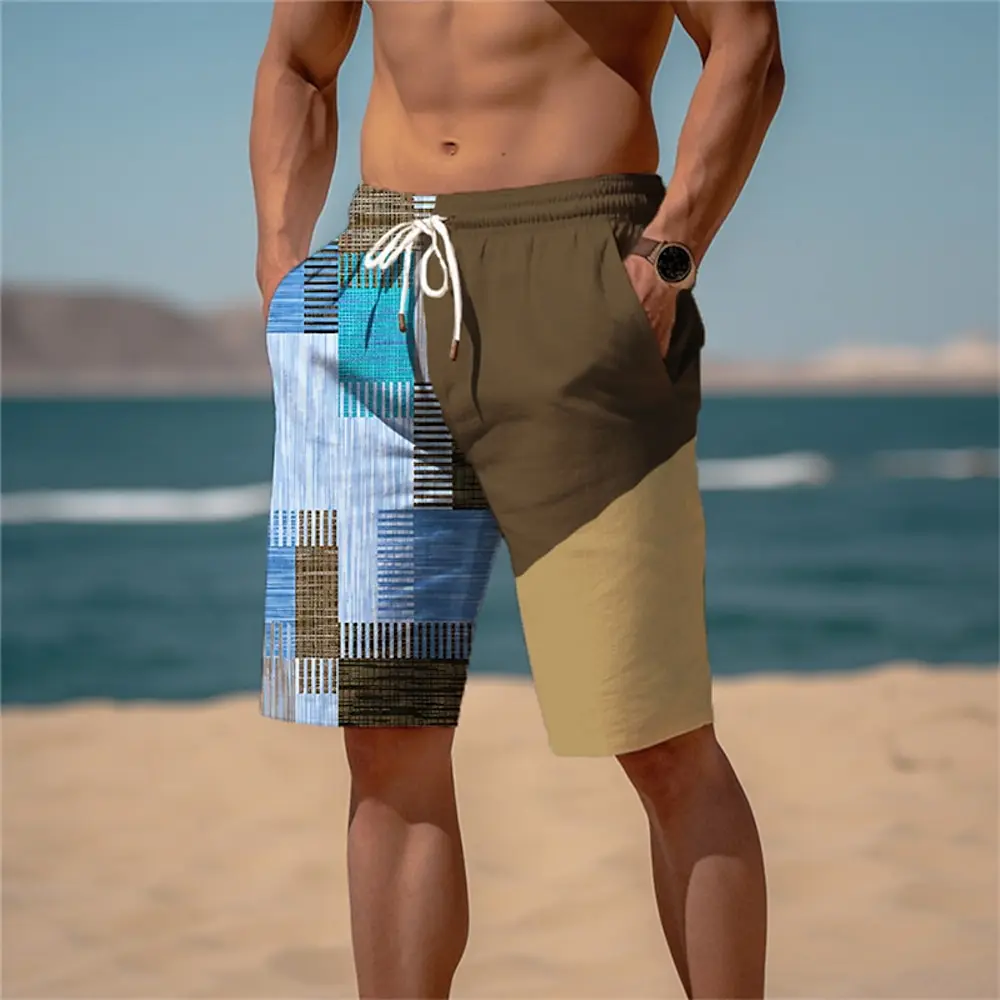 

Men's Sweat Shorts Beach Shorts Terry Shorts Drawstring Elastic Waist 3D Print Color Block Graphic Prints Geometry Breathable So