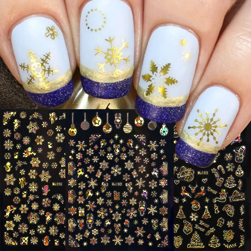 

Gold Laser Christmas Nail Sticker Snowflake Elk Christmas Tree Bronzing Self-adhesive Transfer Nail Slider Decoration Stickers