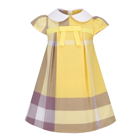 Новинка 2024, Стильная летняя детская одежда, платья в клетку для маленьких девочек, женский костюм, одежда с бантом, детская одежда