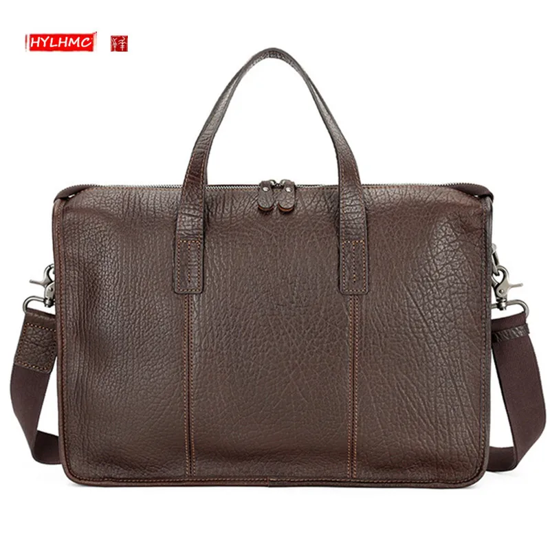 Genuine Leather Men's Bag Leather Handbag for Men First Layer Cowhide 14-Inch Computer Business Briefcase Shoulder Crossbody Bag