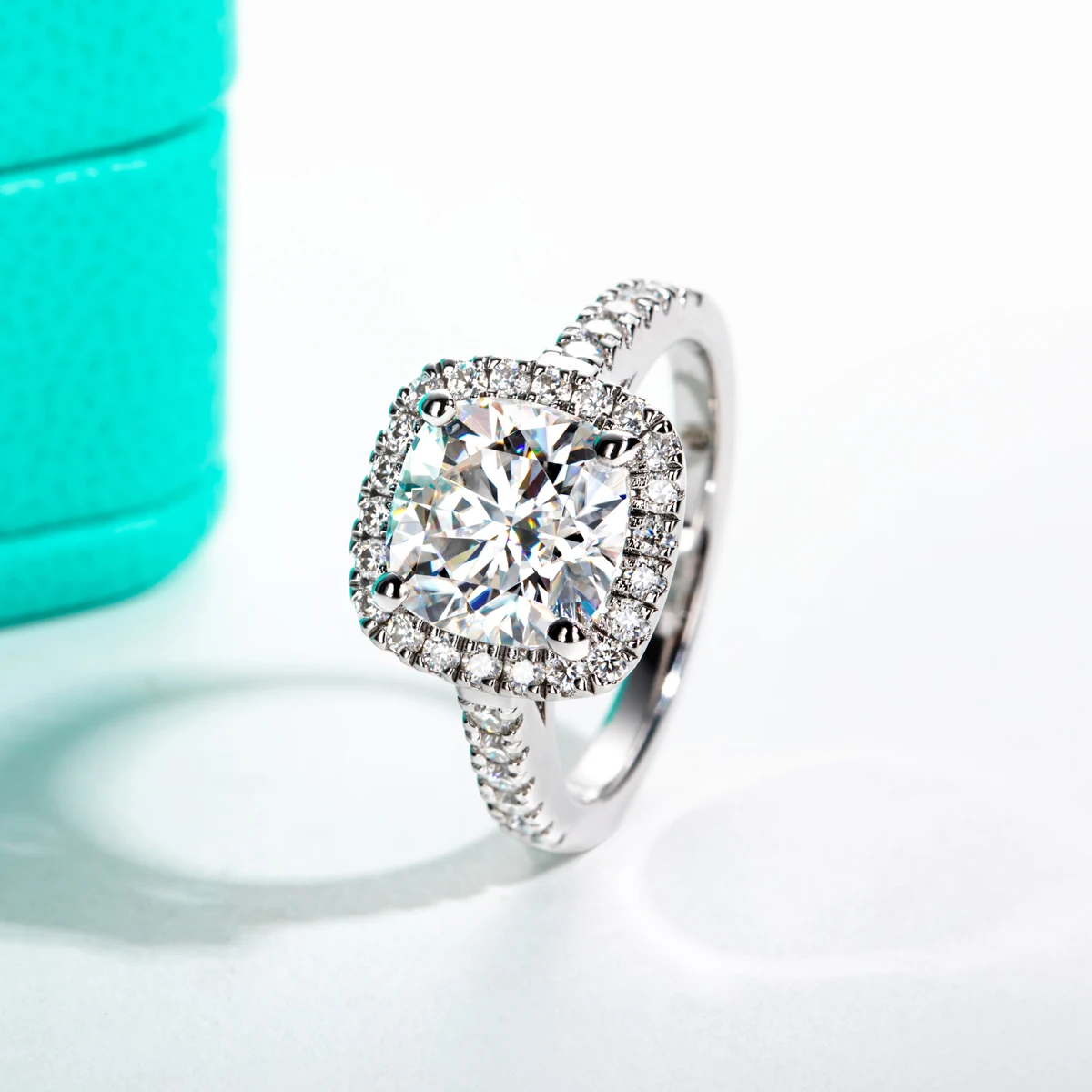 Фото rupaJewel 3ct Cushion Cut D Цвет Муассанит Halo Обручальные Кольца 18 К Позолоченные Роскошные Обручальные Кольца Ювелирные Изделия Оптом №3