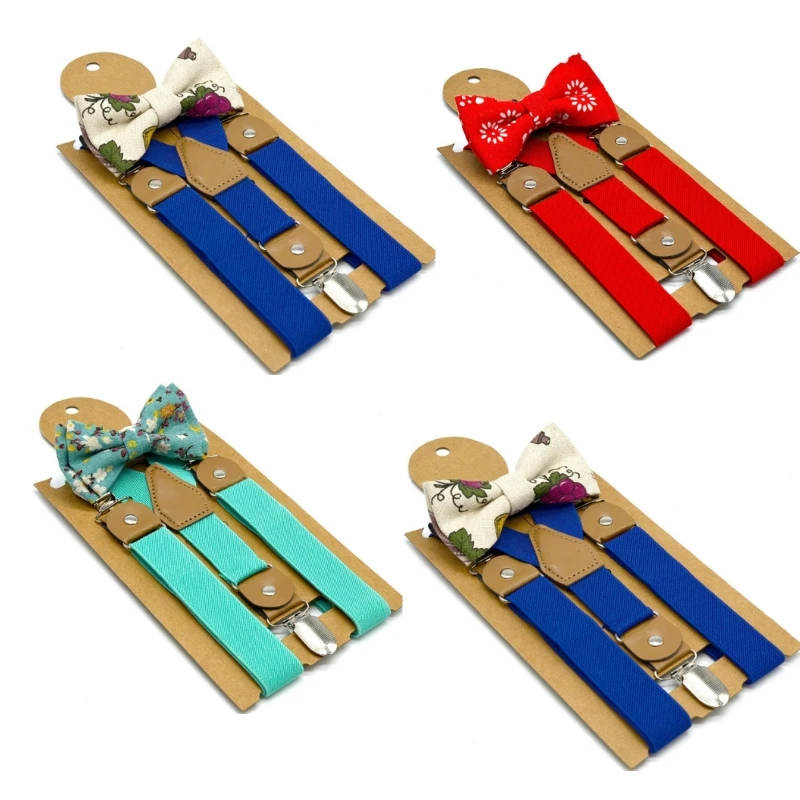 

Baby Kids British Style Suspenders and Bow Tie Set Boys Braces Bowties Girls Tirantes Popular Three Clip Suspenders Elasticity