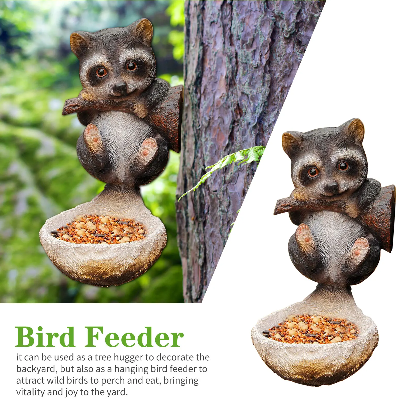 

Уличная кормушка для птиц енот, милая кормушка для птиц из смолы, кормушка для деревьев, подвесная кормушка для диких птиц, белки, подарки X 6 ...