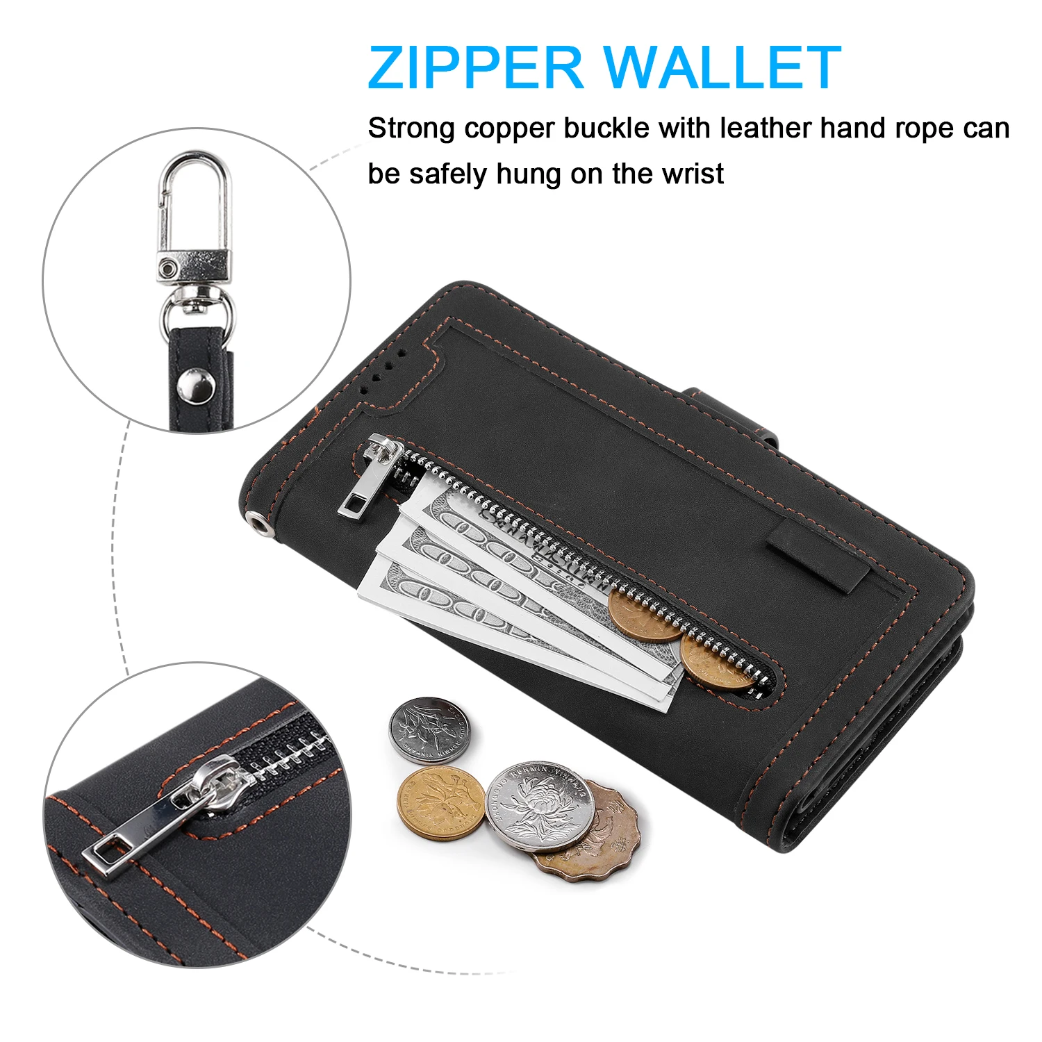 Zipper Leather Flip Case for Xiaomi Mi 12T 11T Poco X4 M4 Pro Redmi A1 10 9A 9C Note 11 10 Pro Max 9S Wallet Stand Phone Cover
