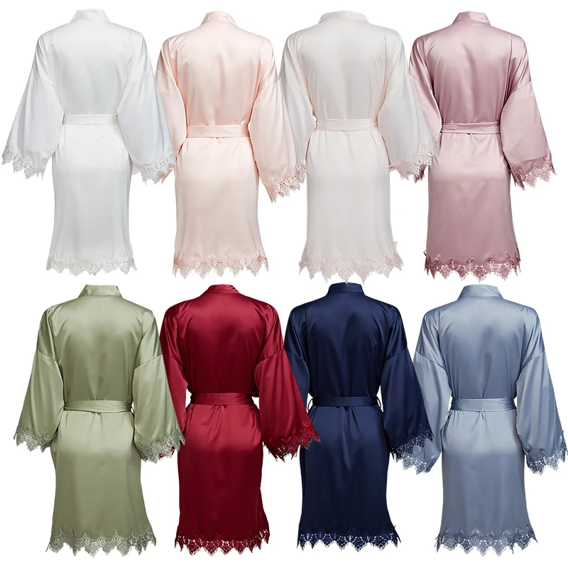 New Matt Satin Lace Robe with Trim Gown Bridal Wedding Bride Robes Bridesmaid Kimono Robe  Bridal Robes