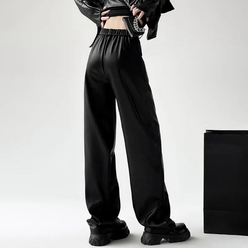 Брюки женские кожаные прямые в стиле ретро приталенные штаны из искусственной