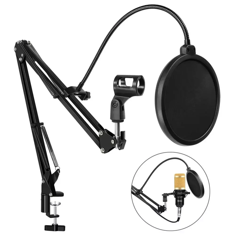 

800 Microphone Adjustable Suspension Arm Stand Clip Holder and Table Mounting Clamp With Pop Filter for bm800 Microphone