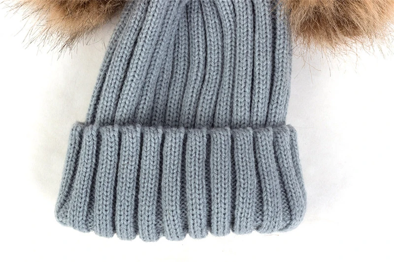 Baby Beanies Hats Children Knitted Cap Warm Winter Autumn Pompon Fur Beanie Caps Casual Solid Color Boy Girls Hat With Two Balls | Детская