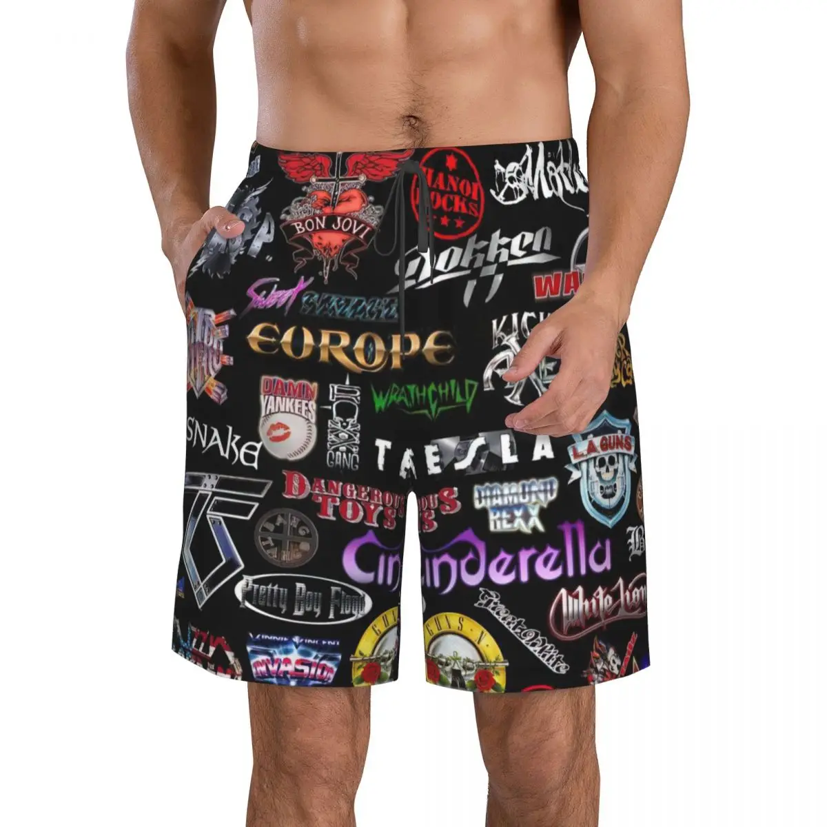 

Мужские пляжные шорты в готическом стиле, Быстросохнущий купальник в стиле рок-группы, гитара, забавные 3d-шорты в стиле 80-х