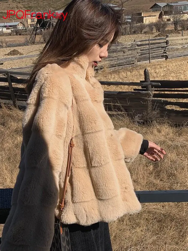 Winter New Korean Version Loose Fur Coat Women's Imitation Mink Velvet Stand-up Collar Fur Top Short Jacket Women Faux Fur
