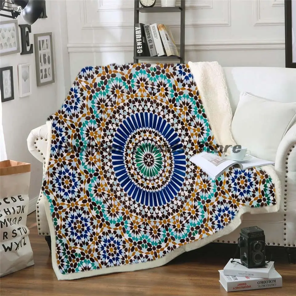 

Mandala by Brizbazaar Bed Blanket Black White Flower Bedspread Mysterious Universe Sherpa Throw Blanket Gemstone Vintage Bedding