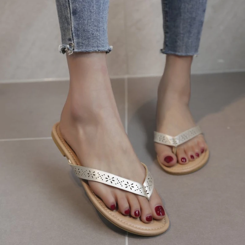 

Sandals Flat Floral Flip-Flops Beach Slippers Fashion Breathable Casual Women Shoes 2022 New Summer Large Size Shoes
