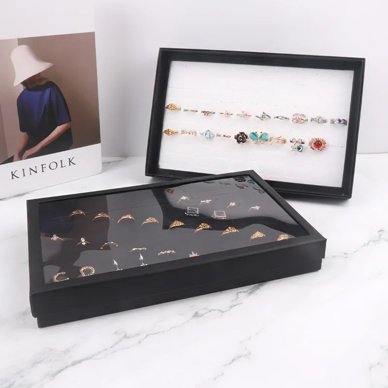 Wholesale 2Pcs Black Paper Earring Ring Display Tray Box With 100 Slots For Jewelry Packing Storage Velvet Pad Show Case