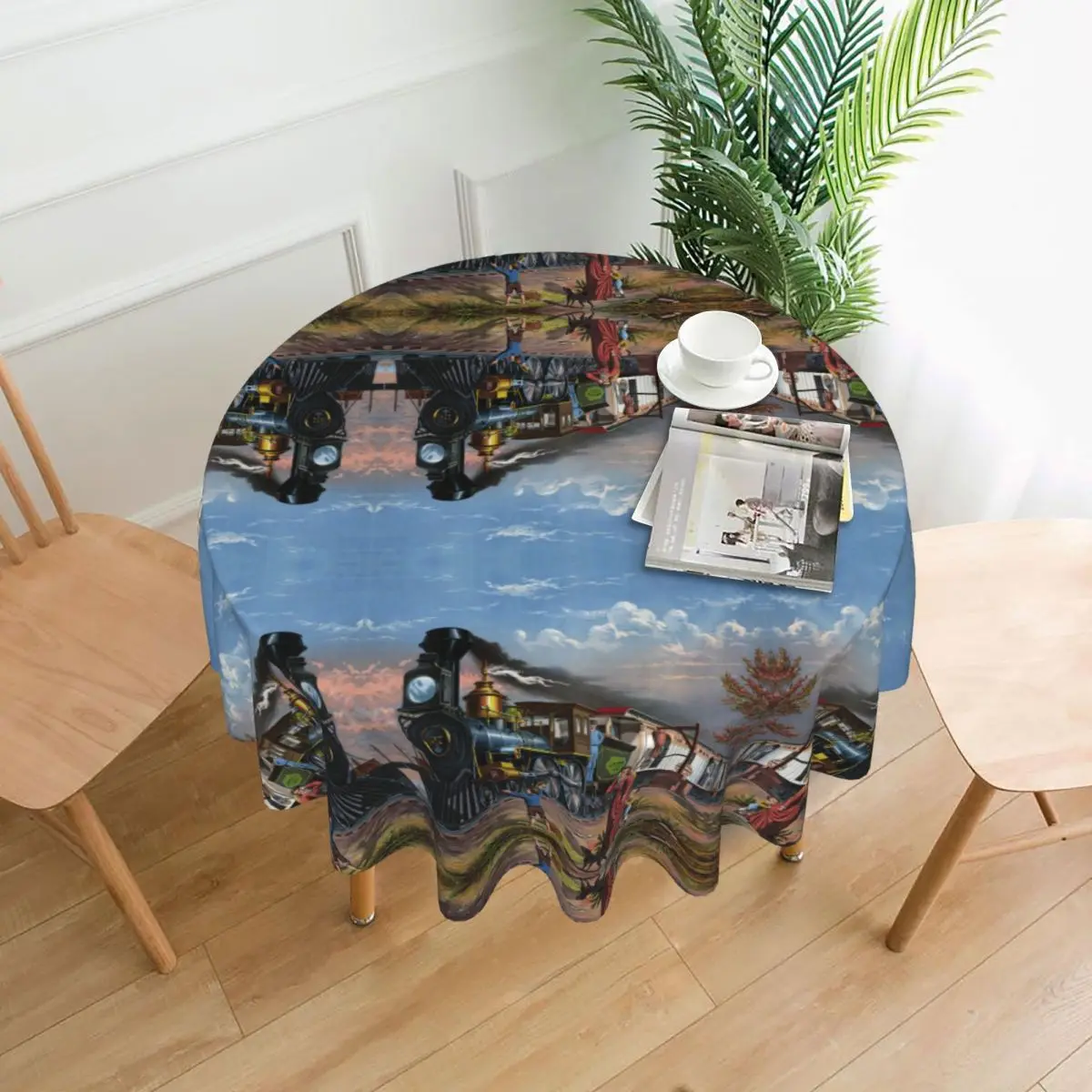 

Round Tablecloth Train Retro Painting Cover Washable Table Cloth for Tea Table