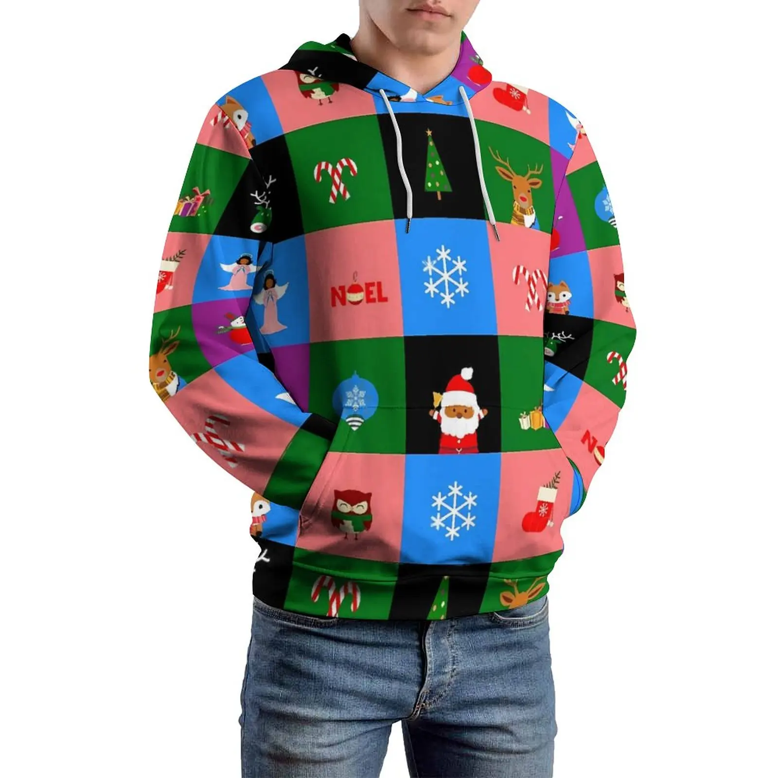 

ColorBlock Check Casual Hoodies Unisex Christmas Print Custom Hooded Sweatshirts Spring Long Sleeve Streetwear Oversize Hoodie