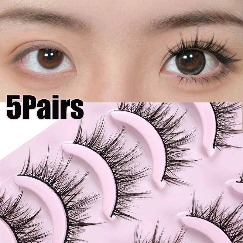 

5 Pairs Natural False Eyelashes Faux Mink Handmade Soft Wispy Lash for Eyelash Extension Winged Thick Fake Lashes Makeup Tools