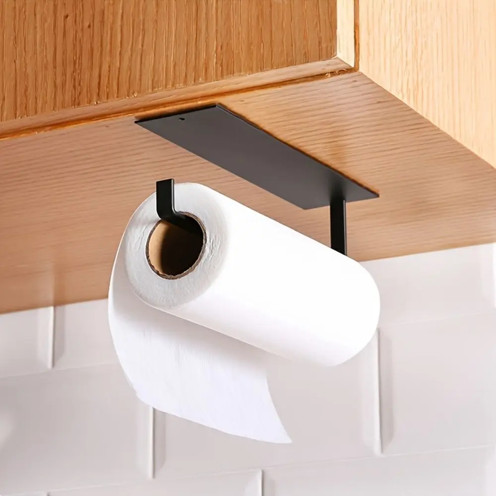 

No Punch Carbon Steel Paper Towel Holder Wall Mounted Punch Free Roll Paper Hanger Self-Adhesive Strong Bearing Capacity